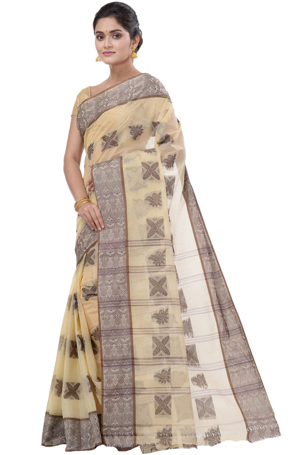 Off-White Pure Cotton Suparna Buti Tant Saree (758)
